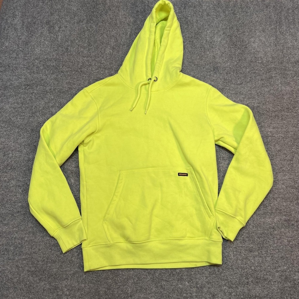 Brahma Hoodie Mens Small Yellow Fleece Pullover Kangaroo Pocket Sweatshirt
